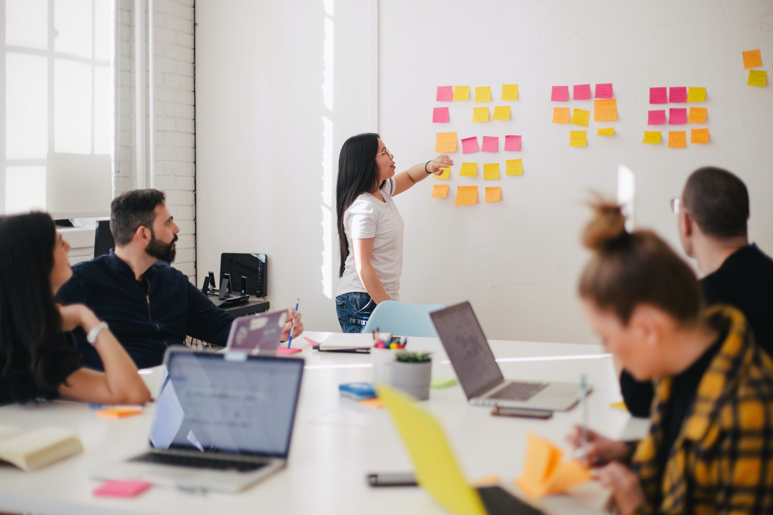 A group of people having a business discussion